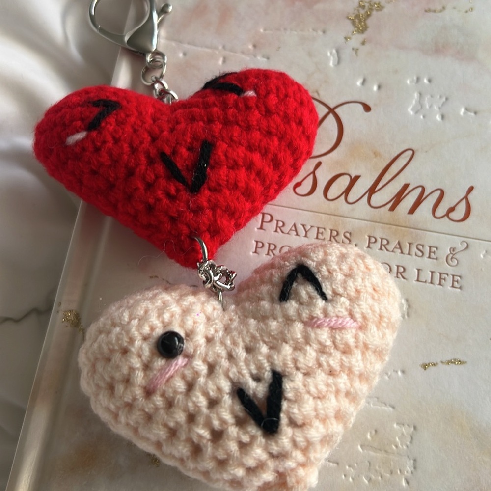 Handmade Heart Shaped Crochet Keychain Bag Charm - Picture 3 of 7